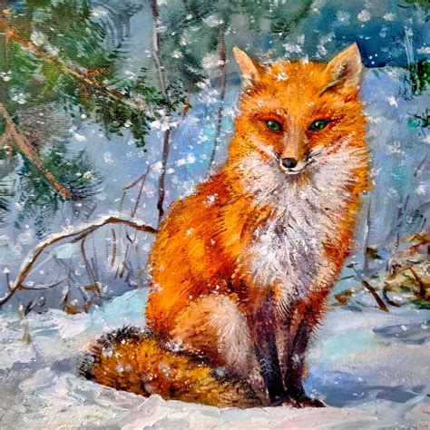 fox oil painting original painting animals art winter forest etsy