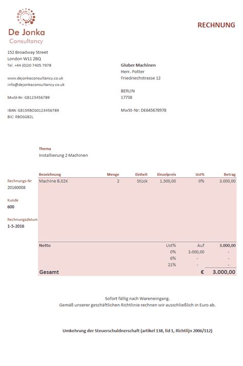 factuur  het engels boekhouden  excel