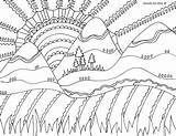 Nature Coloring Pages Doodle Hills Fields Alley Mountains sketch template