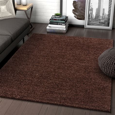 solid retro modern brown shag     area rug plain plush