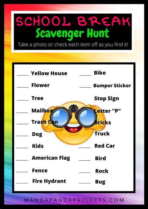 printable scavenger hunt checklist