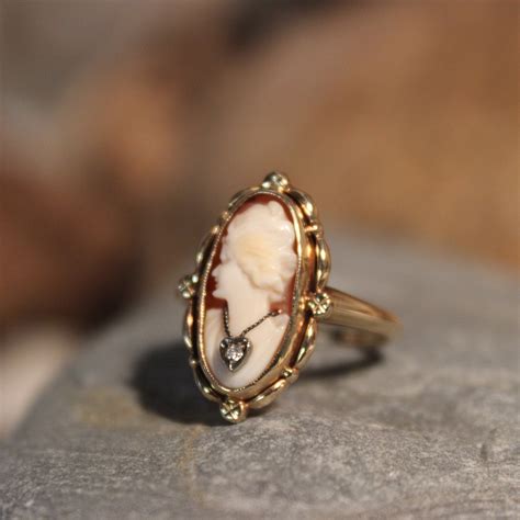 victorian  solid gold cameo diamond ring  grams size  cameo gold ring victorian yellow