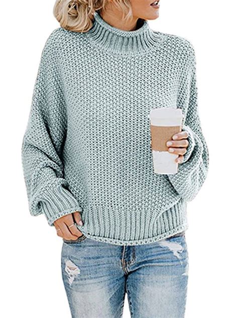 womens long sleeve sweaters turtleneck loose soft knitted casual pullover walmartcom