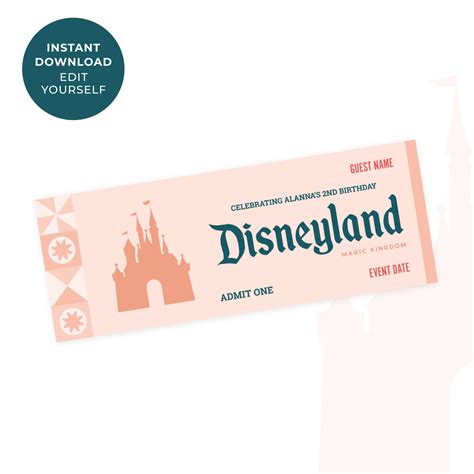 vintage disneyland ticket invitation digital  means  lines