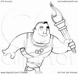 Olympic Man Torch Clipart Coloring Buff Athlete Outlined Walking Cartoon Thoman Cory Vector 2021 sketch template