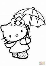 Coloring Kitty Hello Umbrella Pages Colouring Color Lovely Under Printable Cat Drawing Beach Print Boy Cartoon Holding Summer Popular Online sketch template