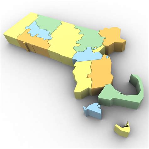 Massachusetts Political Map 3d Model