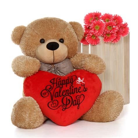 foot happy valentines day teddy bear shaggy cuddles  plush red