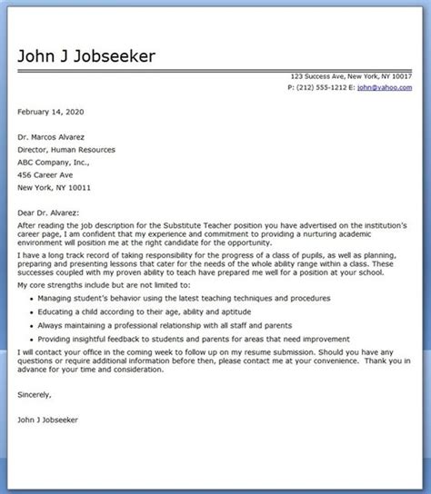 teaching job cover letter examples