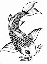 Fish Koi Drawing Drawings Outline sketch template