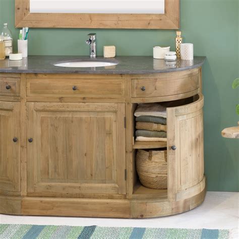 meuble salle de bain bois massif arrondi  vasque  portes  tiroirs   meubles
