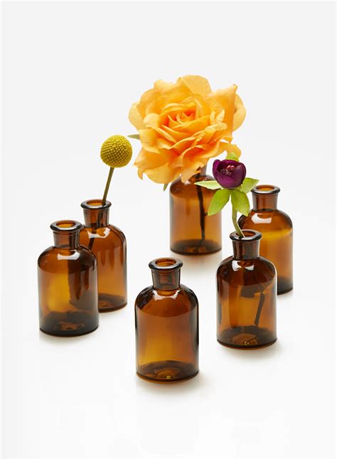 4in Dark Amber Glass Bottle Vase Set Of 6 In 2020 Amber Glass Amber