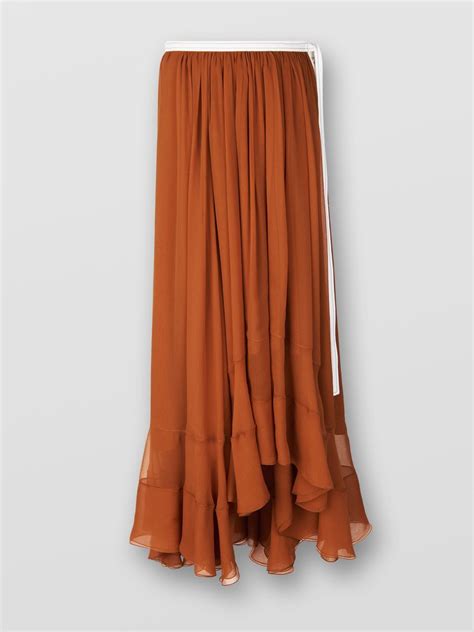 flowing long skirt in silk mousseline with cotton belt
