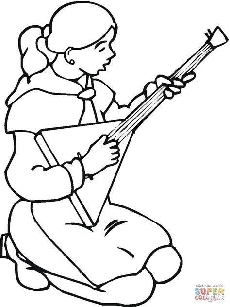 russian girl  playing balalaika coloring page  printable