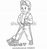 Sweeping Sweeper Broom Dustman sketch template