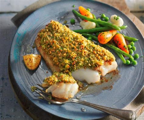 kabeljauw met een kruidenkorstje en groentemengeling met asperges bofrost