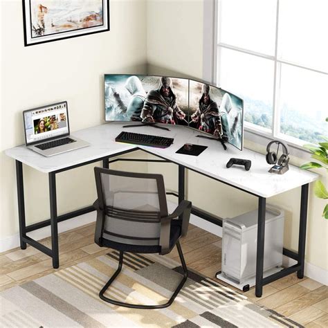 buy tribesigns modern  shaped desk corner computer desk pc laptop gaming table workstation