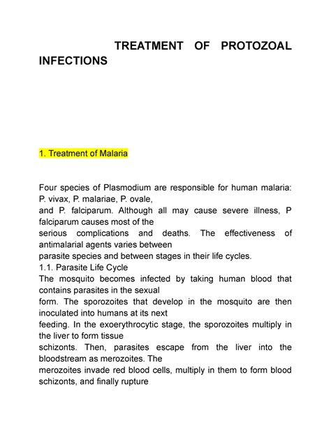 Treatment Of Protozoal Infections Pharmacology Treatment Of