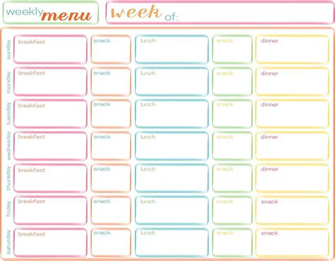 printable weekly meal planner templates kitty baby love