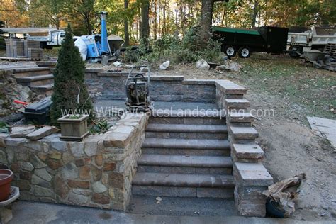steps walls  complete techo bloc mini creta walls  sandlewood patio brick walkway