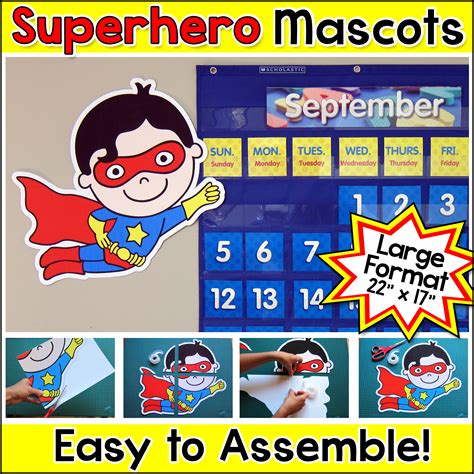 superhero theme mascot cut outs large format  students  love