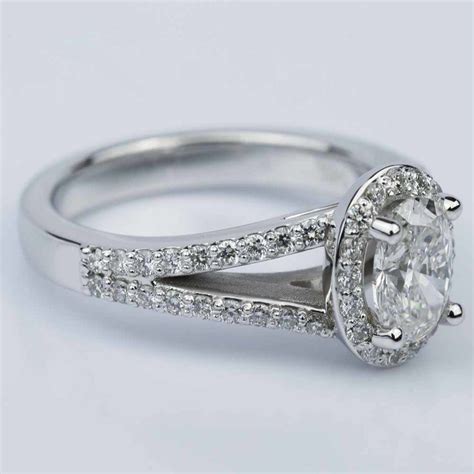 Oval Halo Split Shank Diamond Engagement Ring 1 05 Ct