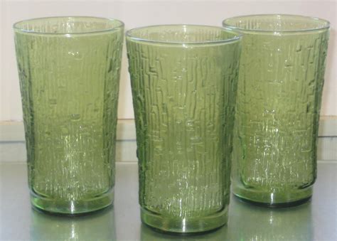 3 Vintage Retro Avocado Green Jeannette Glass Drinking
