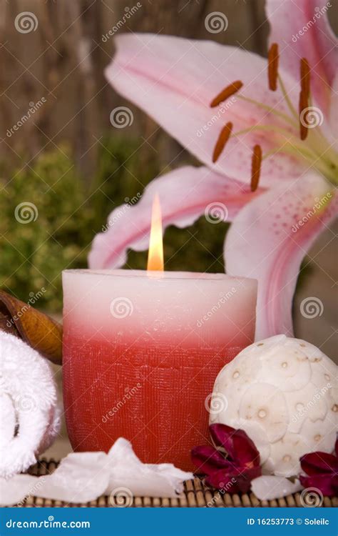 spa candle stock image image  lily relaxation candlelight