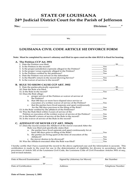 louisiana  code article  divorce fill  printable