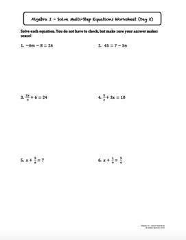 solve multi step equations lesson plan  homework  ashley spencer