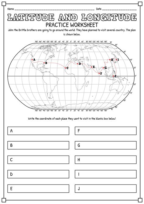 printable latitude  longitude worksheets printable templates