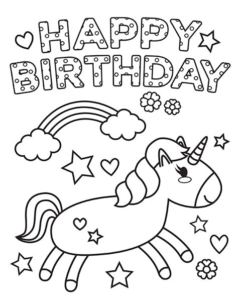 unicorn happy birthday coloring page happy birthday coloring pages