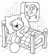 Coloring Teddy Sleeping Bear Pages Sleep Drawing Pajama Printable Kids Sleepover Party Book Comfort Pajamas Colouring Cute Sheets Color Month sketch template