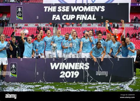 Manchester City Women Celebrate Winning The Womens Fa Cup Final Stock