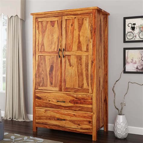 healdsburg rustic solid wood large wardrobe armoire  shelves drawer