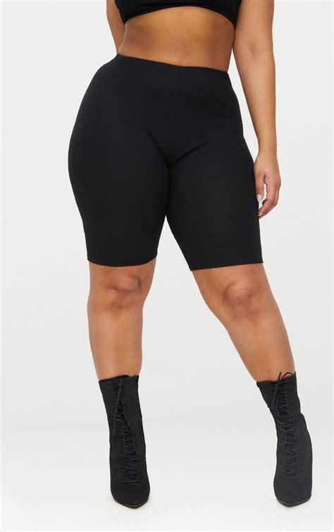plus black ribbed cycling shorts plus size prettylittlething