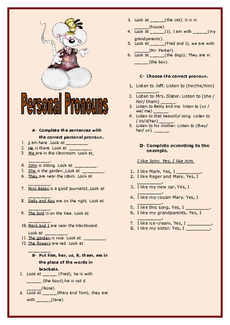 personal pronouns elementary worksheet