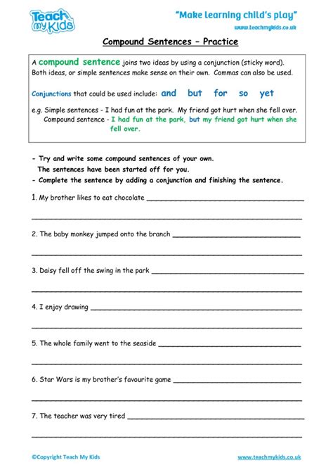 compound sentences worksheet