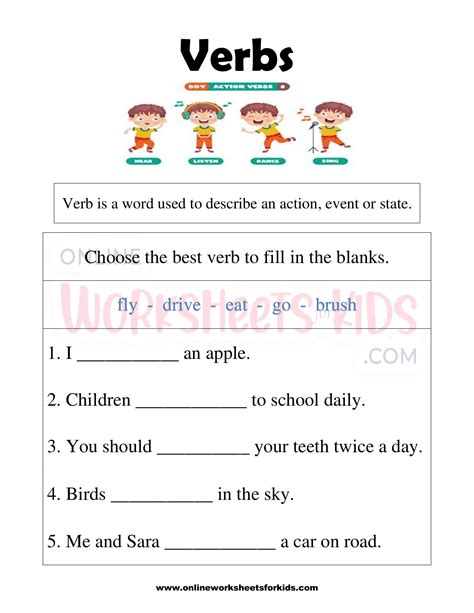 matching action verbs worksheet  kids network action verbs
