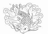 Fish Coloring Koi Pages Printable Detailed Metal Color Drawing Japanese Outline Kids Print Heavy Adults Tattoo Coloring4free Rush Gold Seafood sketch template