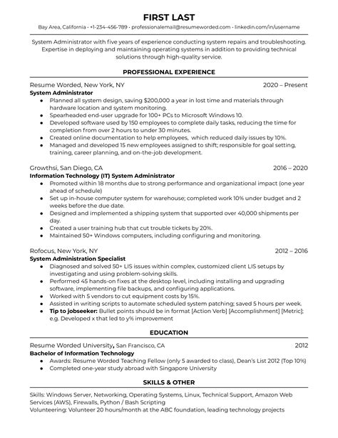 system administrator resume examples   resume worded
