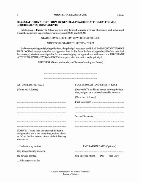 printable power  attorney form minnesota printable forms