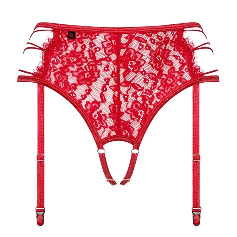sexy crotchless panty garter belt obsessive rediosa red lavinia lingerie
