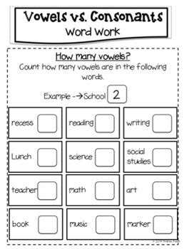 vowels consonants word work by the primary years tpt
