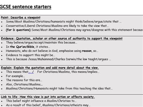 sentence starters   gcse teaching resources