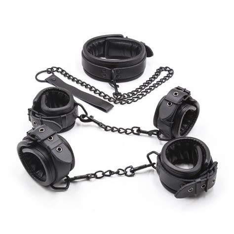 3 pcs set leather adult sex handcuffs shackle collar sex bdsm fetish