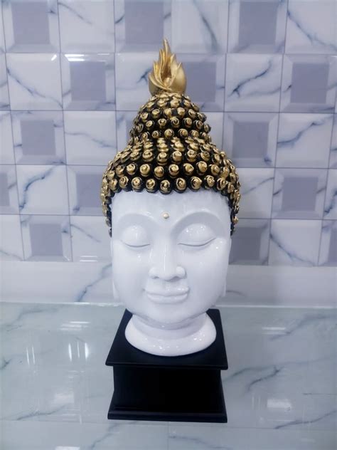 White And Black Handmade Polyresin Buddha Head Size Dimension 16 Inch
