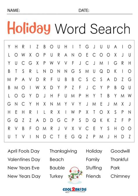 printable holiday word search coolbkids