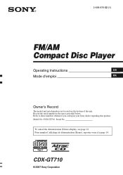 sony cdx gt fm  compact disc player manual