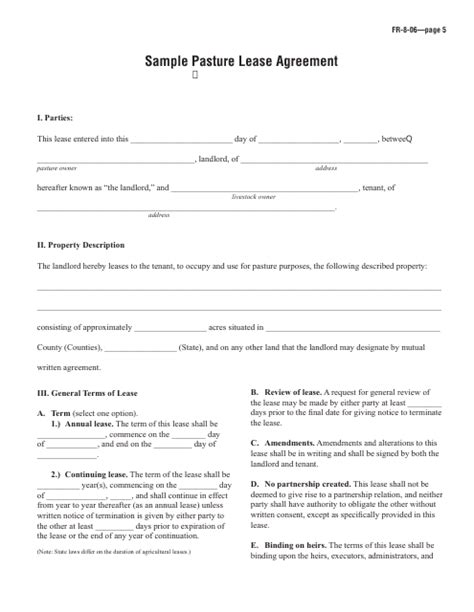 sample pasture lease agreement template fill  sign